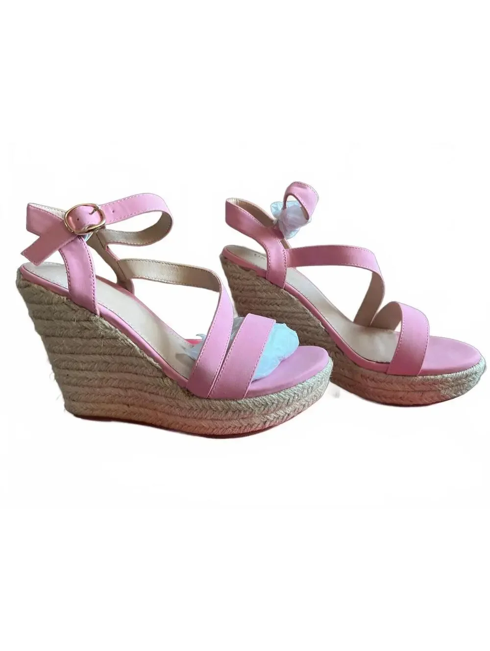 Pink Espadrille Wedge Sandals with Ankle Strap